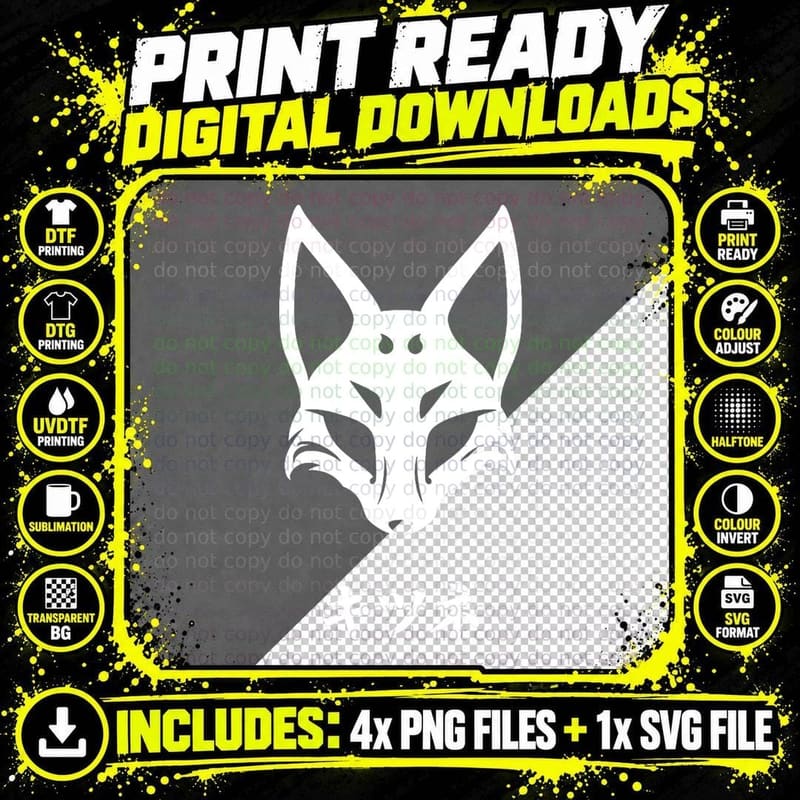 Japanese Kitsune Fox Mask Aesthetic Design T-Shirt Png SVG Digital Bundle