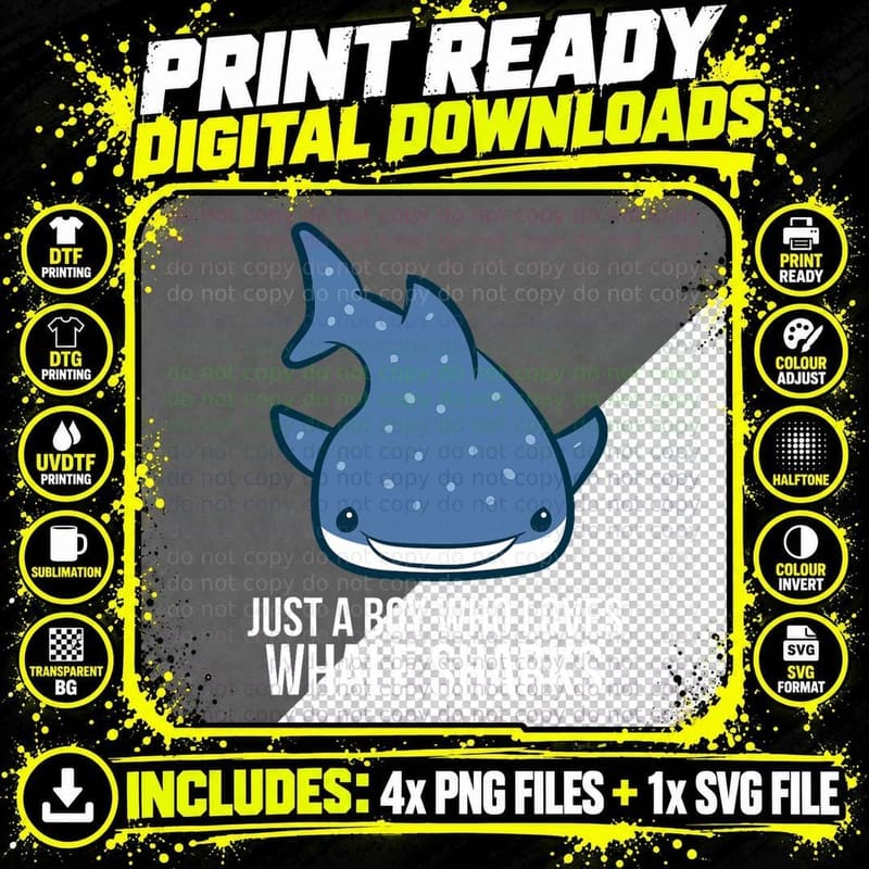 Just a Boy Who Loves Whale Sharks Cute Whale Shark Png SVG Digital Bundle