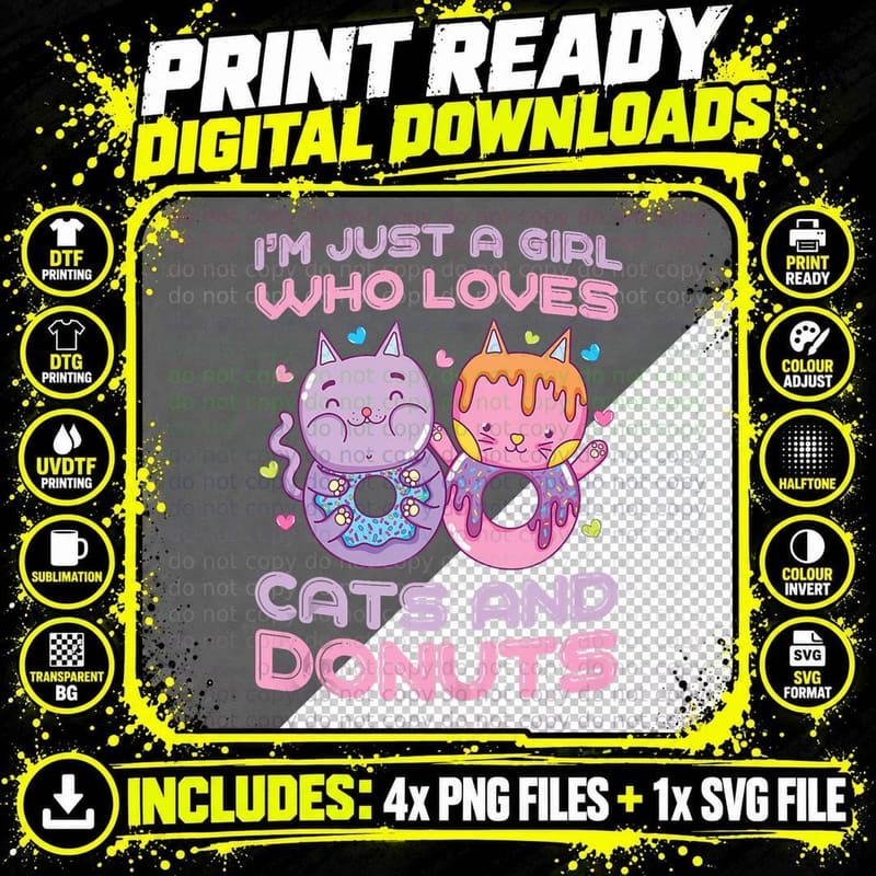 Just a Girl Who Loves Cats and Donuts Funny Donuts Cat Png SVG Digital Bundle