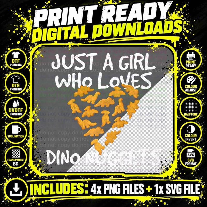 Just a Girl Who Loves Dino Nuggets Dinosaur Chicken Png SVG Digital Bundle