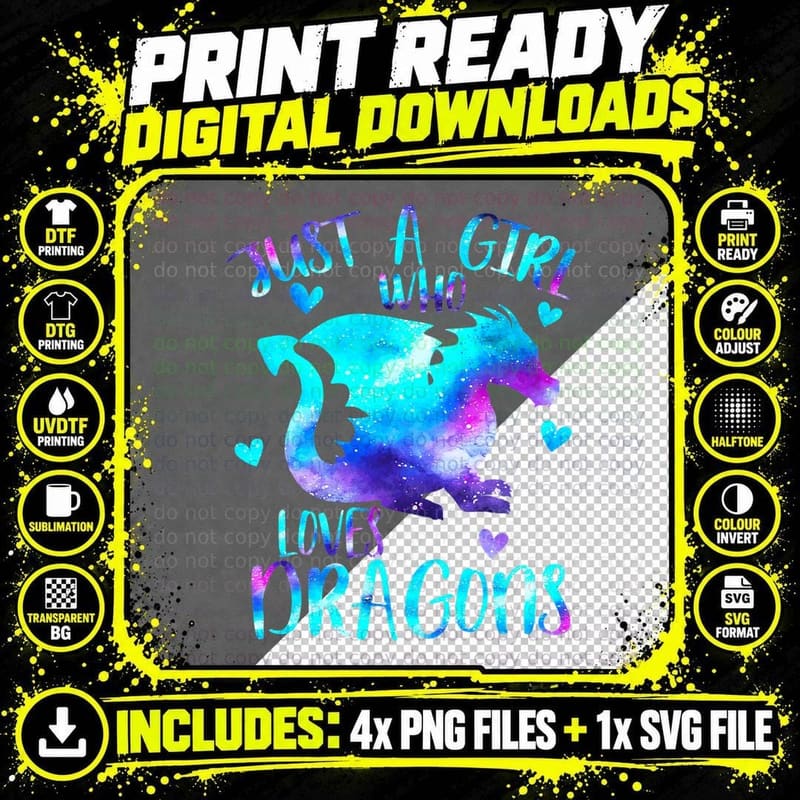 Just a Girl Who Loves Dragons Galaxy Space Dragon Cute Png SVG Digital Bundle
