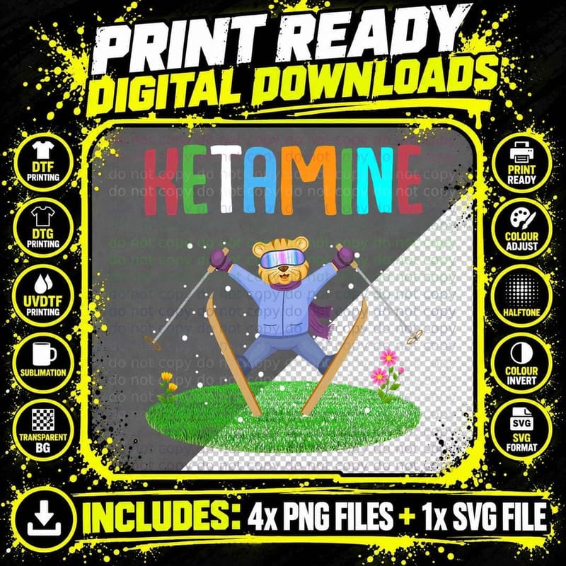 Ketamine Skiing Jumping Bear T-Shirt Png SVG Digital Bundle