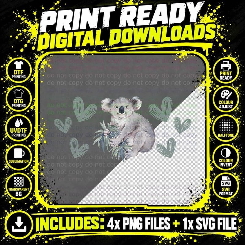 Koala Bear-Hearts-Love- T-Shirt Png SVG Digital Bundle