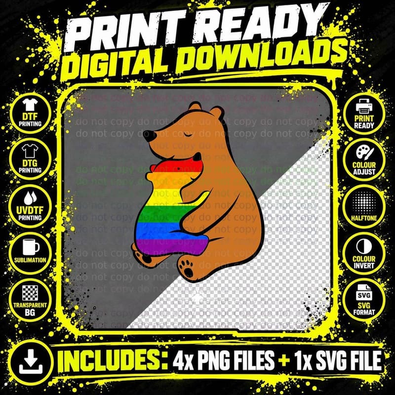 LGBT Dad Mom Papa Bear Mama Bear LGBT Lesbian Gay T-Shirt Png SVG Digital Bundle