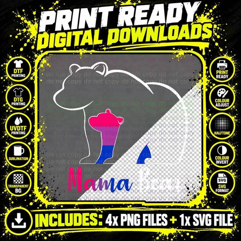 LGBT Mama Bear Bisexual Pride Equal Rights Rainbow Flag Png SVG Digital Bundle