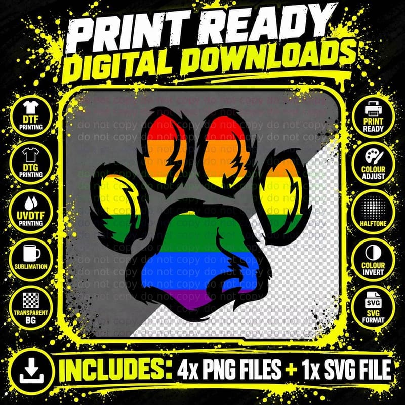 LGBT Pride Rainbow Furry Paw Fursuit Dog Paw Print LGBTQ Png SVG Digital Bundle