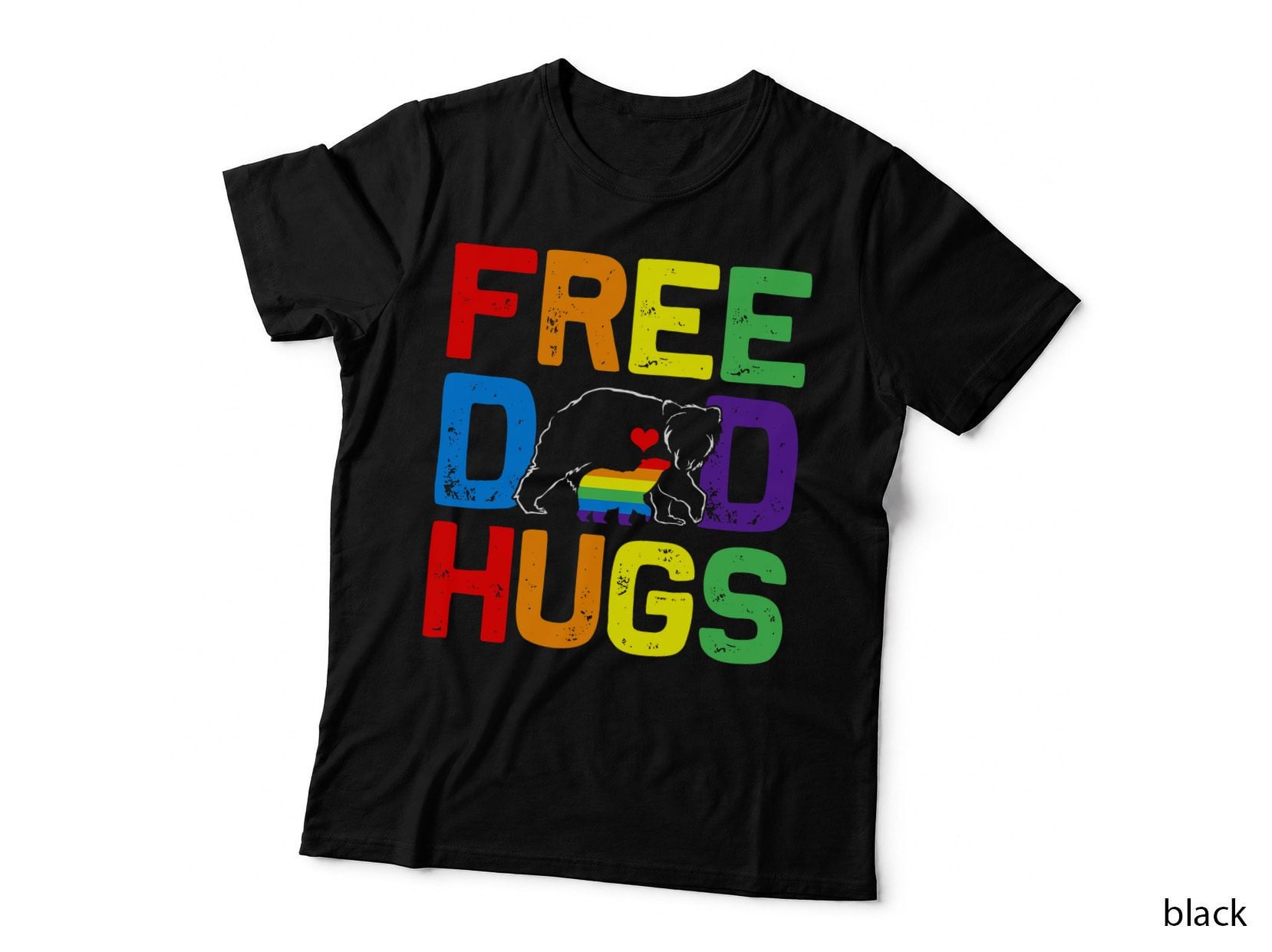 LGBTQ Bear Free Dad Hugs Proud Ally Daddy Rainbow Flag Pride T-Shirt