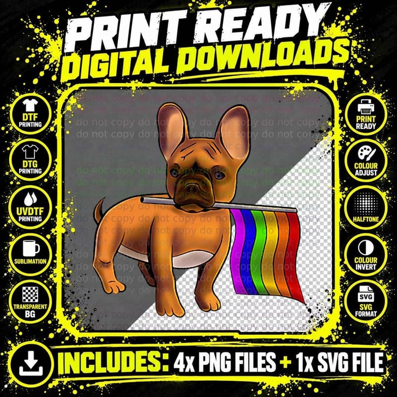 LGBTQ LGBT Gay French Bulldog Gay Dog Paw Lgbt Pride Png SVG Digital Bundle