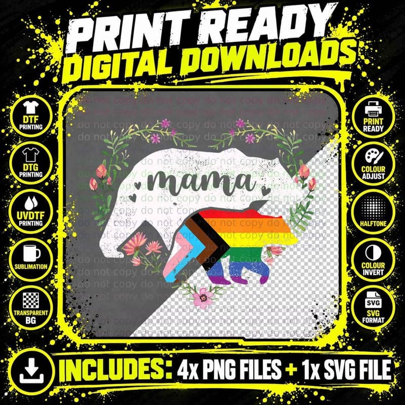 LGBTQ Mama Bear Progress Pride Flag Gay Equal Rights Png SVG Digital Bundle