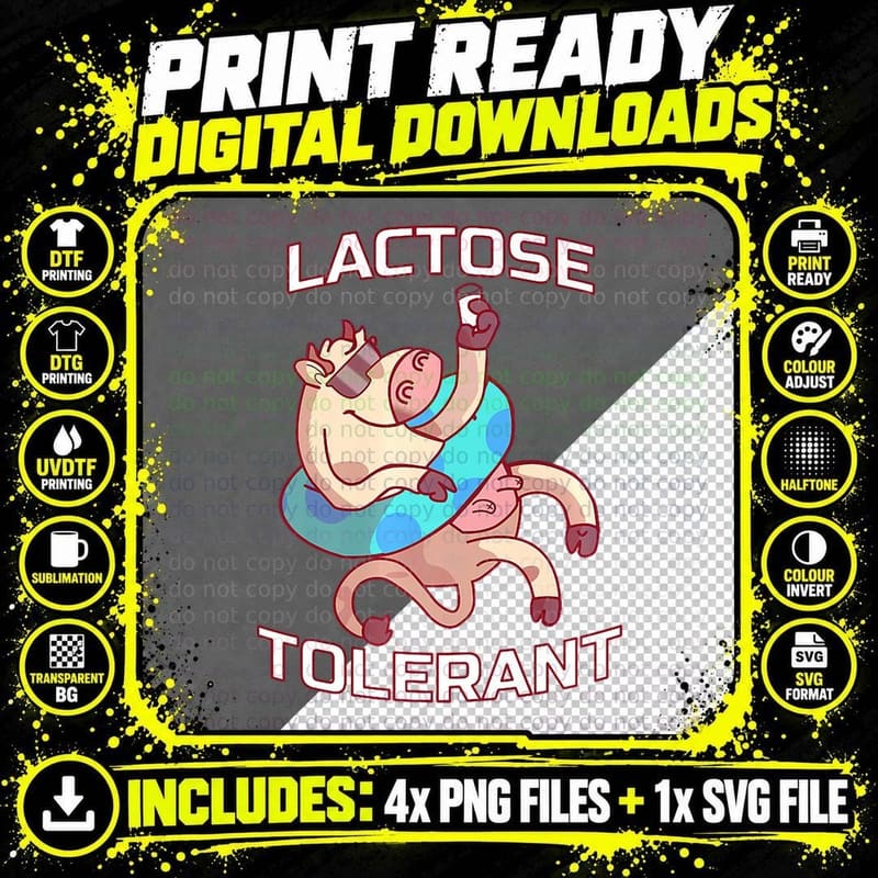 Lactose Tolerant Funny Cow Meme, Design Cute Lover Gift Png SVG Digital Bundle