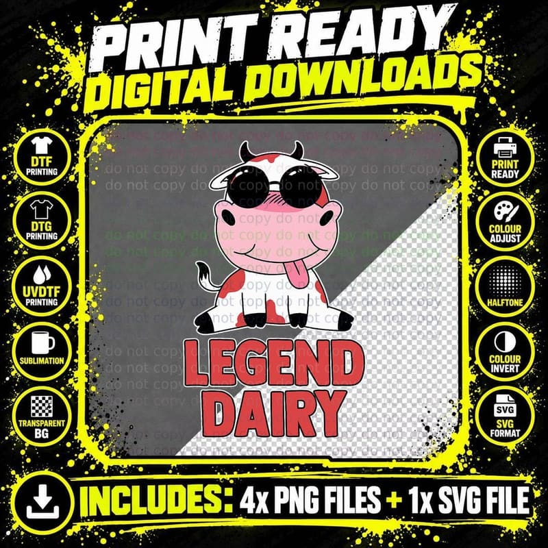 Legend Dairy Cow Print for Heifer Lover Butcher Farmer Png SVG Digital Bundle