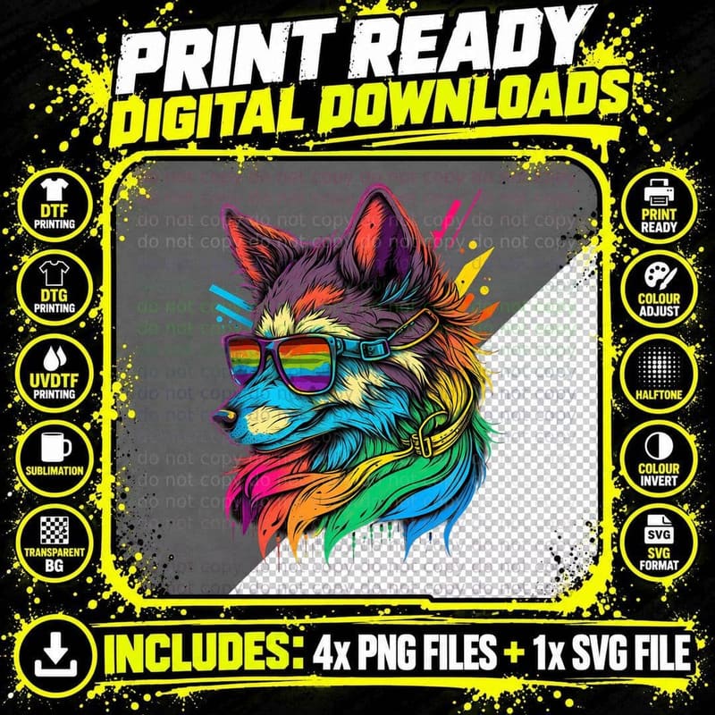 Lesbian LGBT Gay Pride Wolf T-Shirt Png SVG Digital Bundle