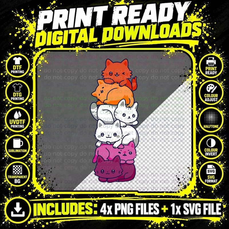 Lesbian Pride Cat LGBT Gay Flag Cute Hers and Hers Gifts Png SVG Digital Bundle