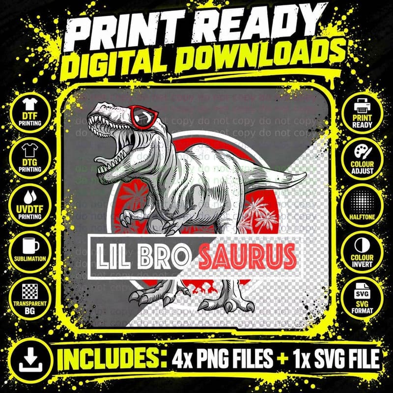 Lil Brosaurus T-Rex Matching Funny Lil Bro Saurus Png SVG Digital Bundle