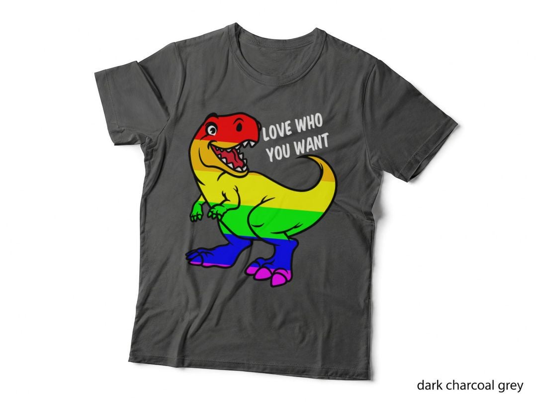 Love Who You Want T-Rex Dinosaur Rainbow Flag Pride LGBT T-Shirt
