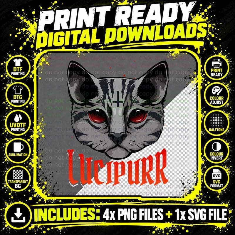 Lucifer Occult Satanic Cat Lucipurr Antichrist Baphomet Png SVG Digital Bundle
