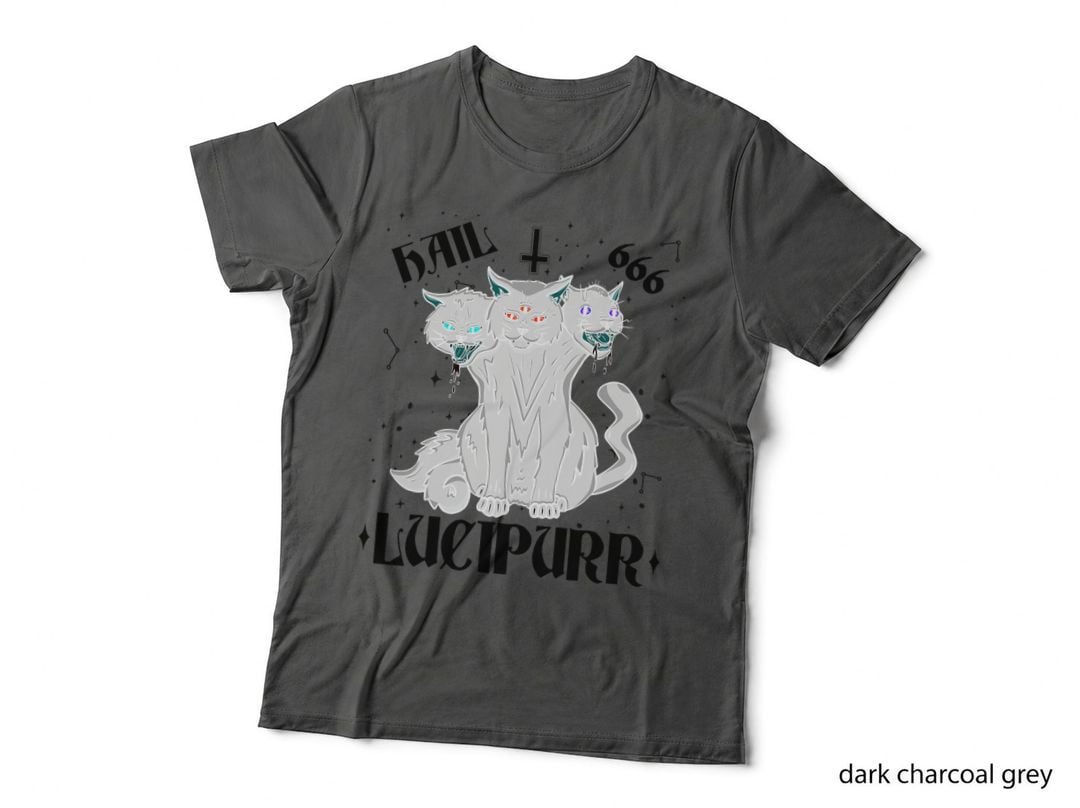 Lucipurr Hail Satan Occult Satanic Cat Cerberus Pentagram T-Shirt