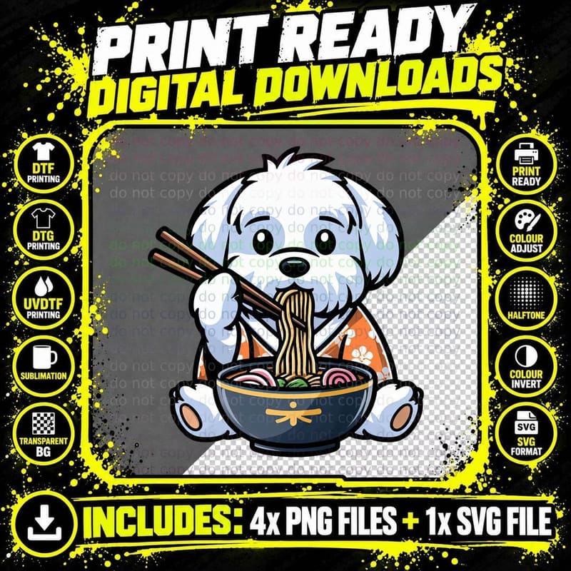 Maltese Ramen Funny Dog Japanese Food, Dog Lover Gift Png SVG Digital Bundle