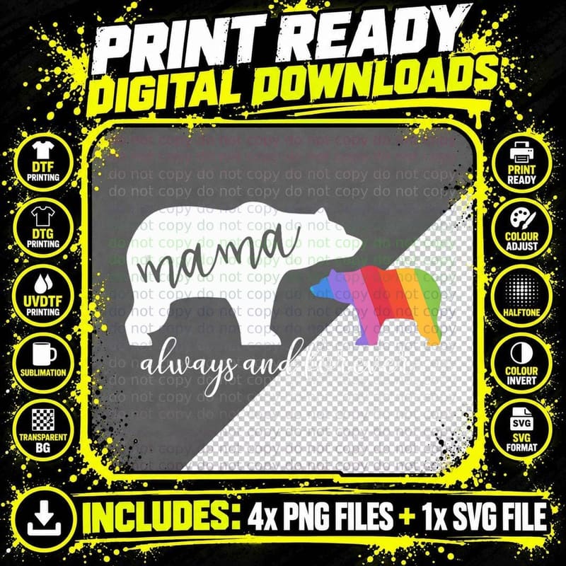 Mama Bear Gay Pride Momma and Mom 2018 LGBTQ Png SVG Digital Bundle