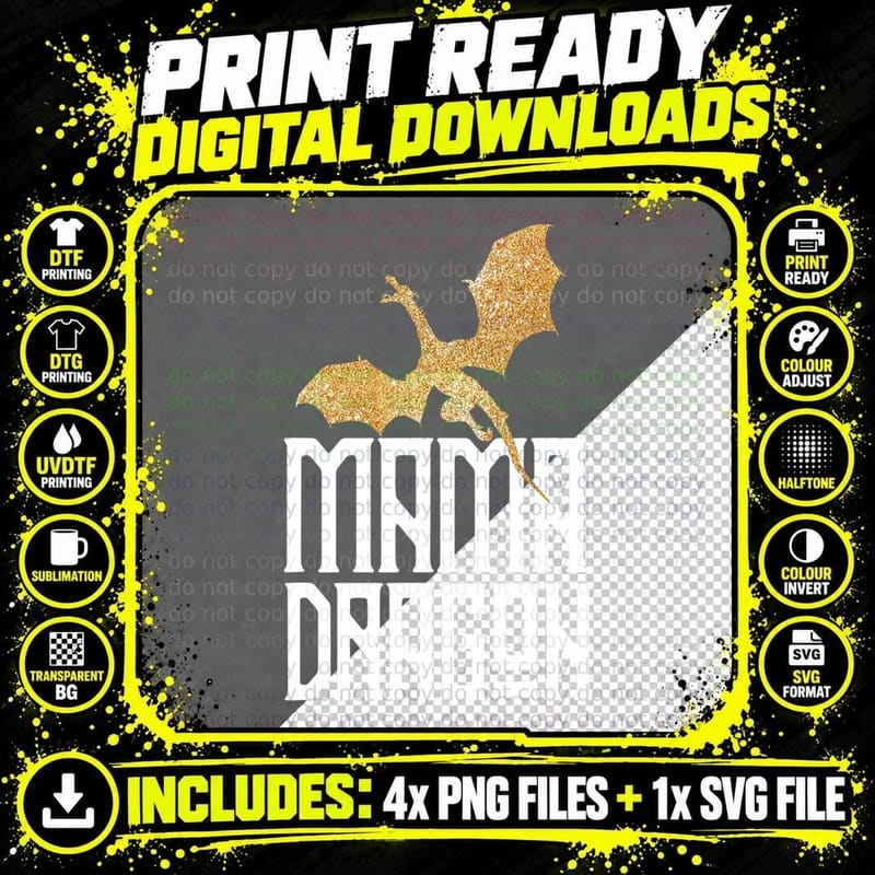 Mama Dragon Gift Matching Family Tribe Mom Mother T-Shirt Png SVG Digital Bundle