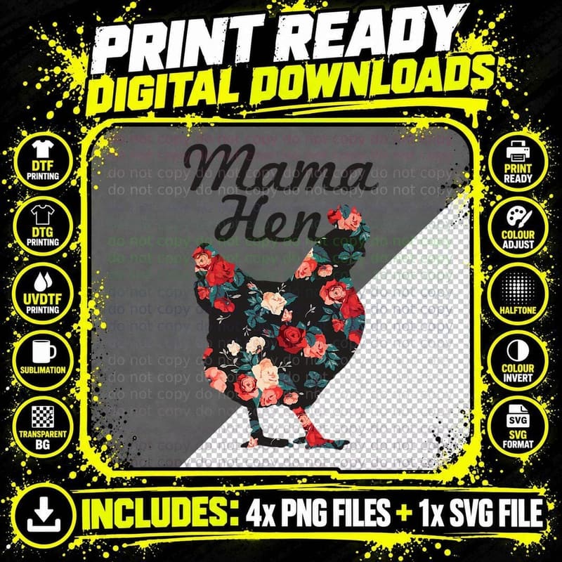 Mama Hen Funny Mother's Day Chicken Mom Farmer Farm Gift Png SVG Digital Bundle