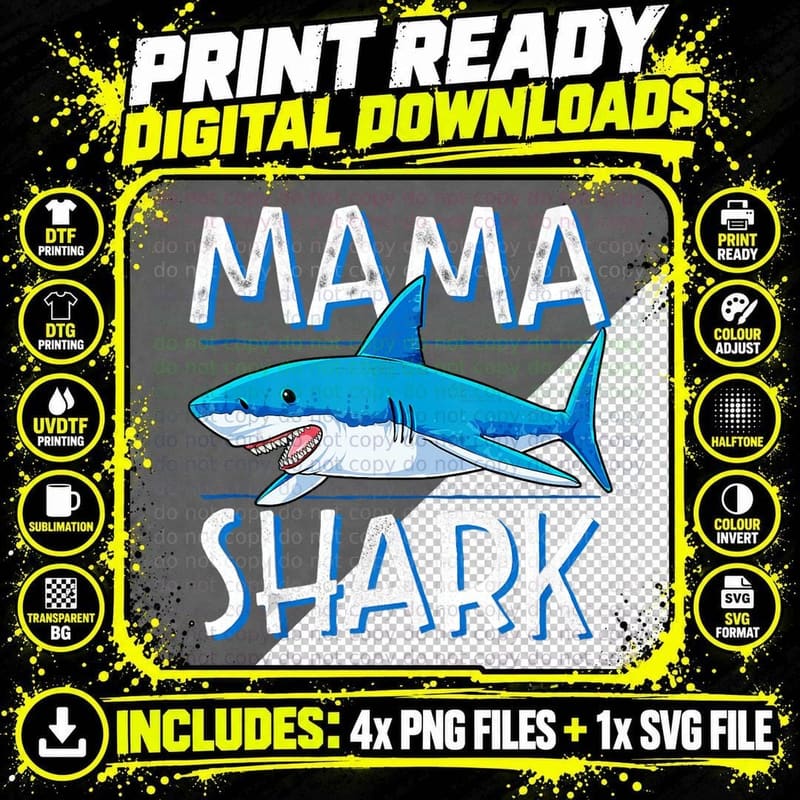 Mama Shark Family Matching Jawsome Women Mothers Day Png SVG Digital Bundle