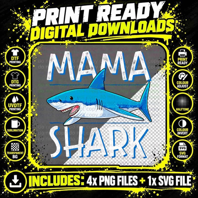 Mama Shark T Shirt Family Matching Mommy Mom Women Png SVG Digital Bundle