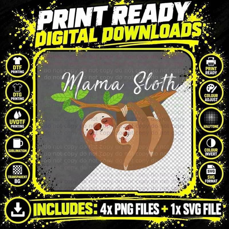 Mama Sloth Wildlife Animal Zoo Keeper Pet Mom T-Shirt Png SVG Digital Bundle
