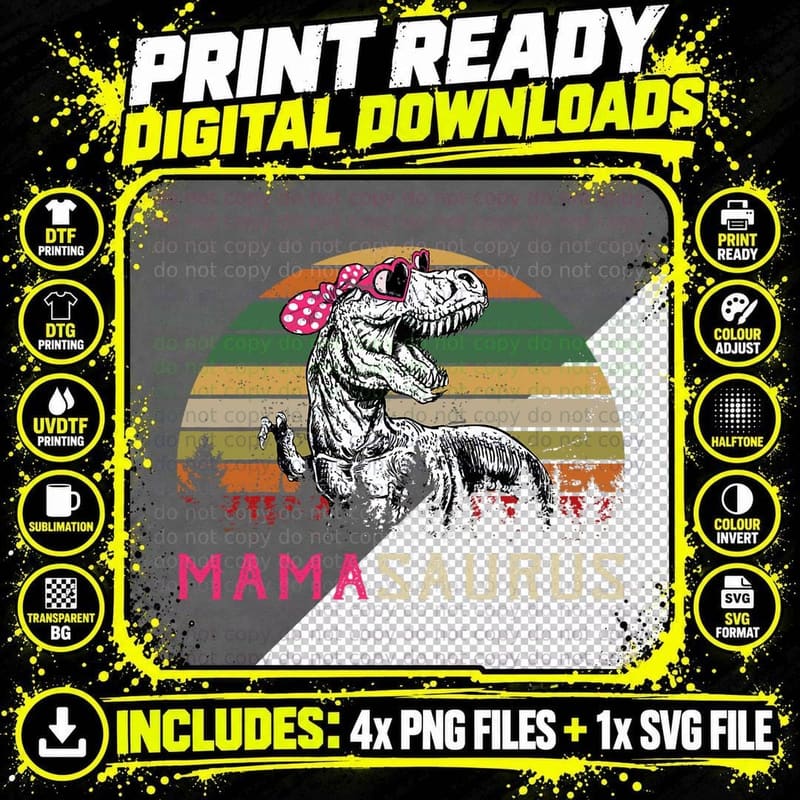 Mamasaurus T Rex Dinosaur Mama Saurus Family Matching Png SVG Digital Bundle