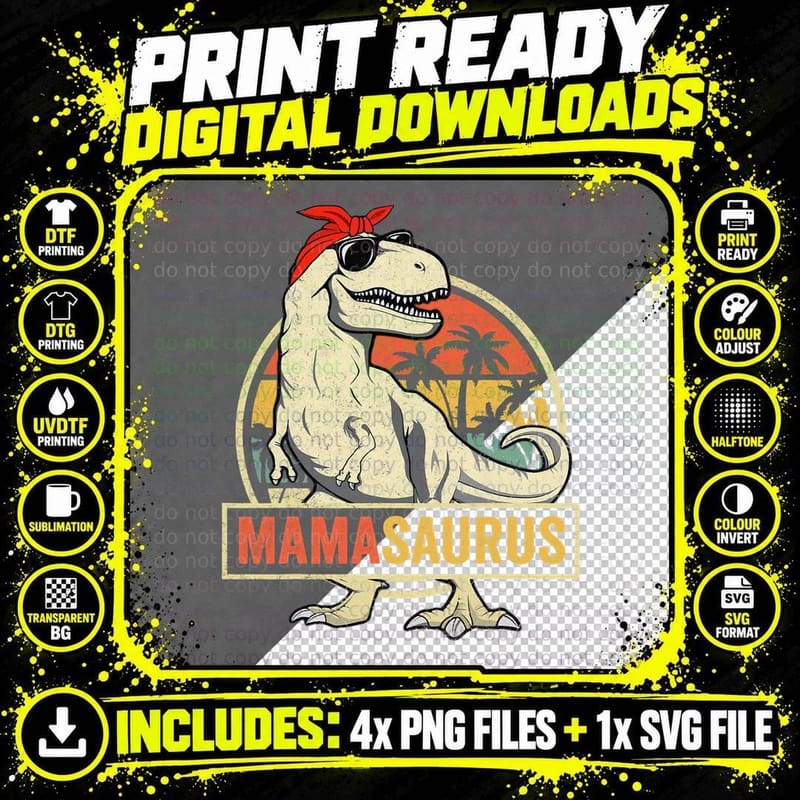 Mamasaurus T Rex Dinosaur Mama Saurus Family Matching Png SVG Digital Bundle