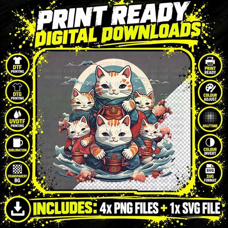Maneki Neko Lucky Cat Animal Lover Japanese Aesthetic Png SVG Digital Bundle