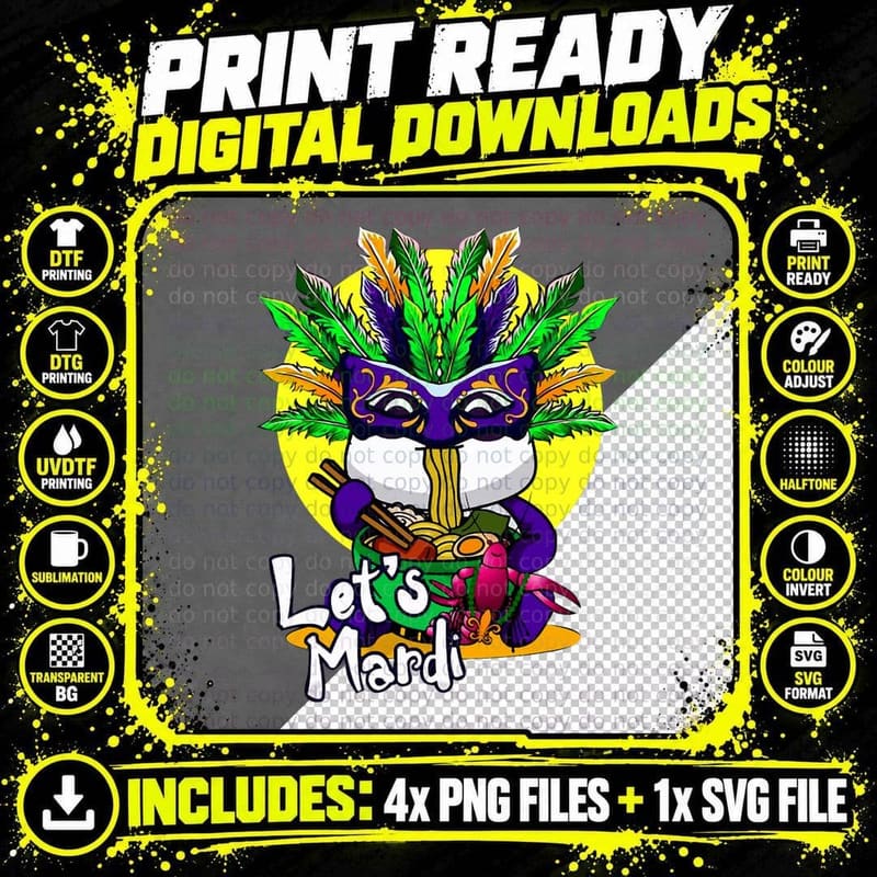 Mardi Gras Funny Animals Panda Eating Ramen Noodles Bowl Png SVG Digital Bundle