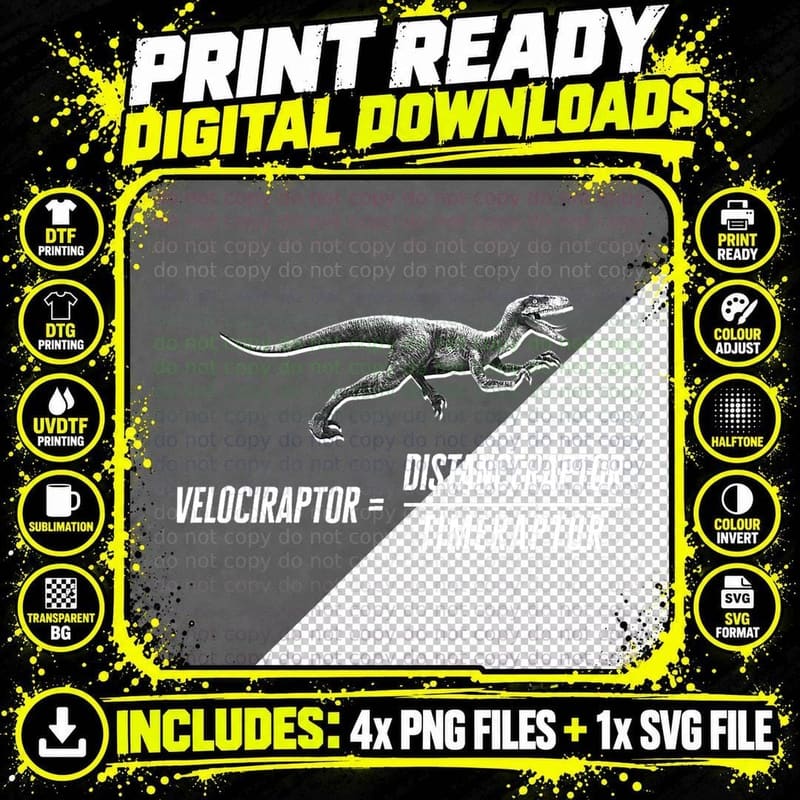Math Geek Dinosaur Velociraptor Equation V2 T-Shirt Png SVG Digital Bundle
