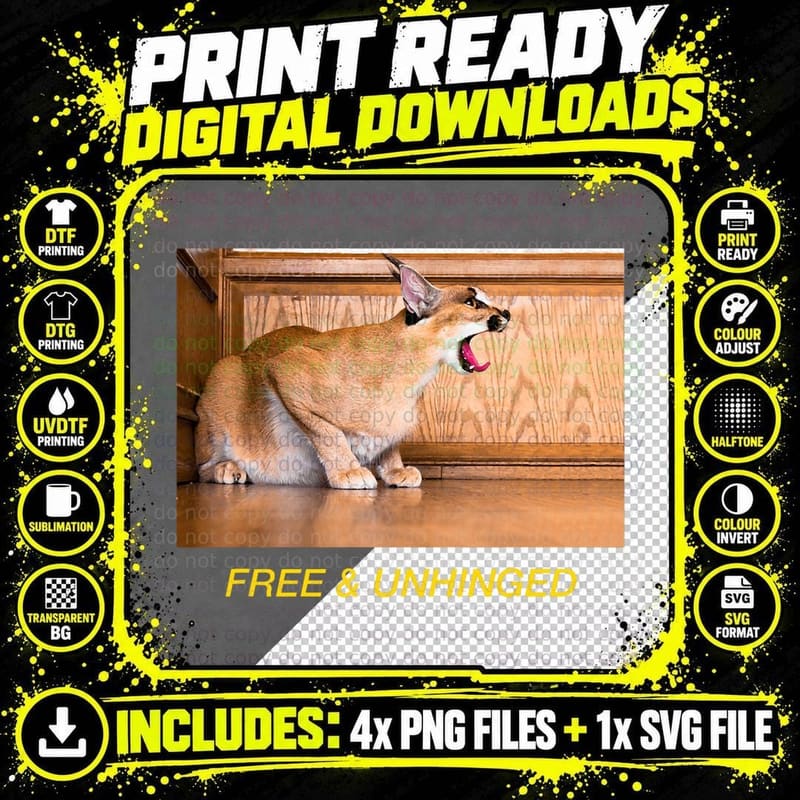 Meme Cat Caracal Big Floppa Joke Ironic Humor Funny Png SVG Digital Bundle