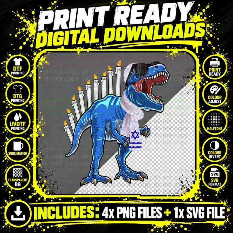 Menorasaurus Rex Shirt T Rex Dinosaur Hanukkah Gift for Png SVG Digital Bundle