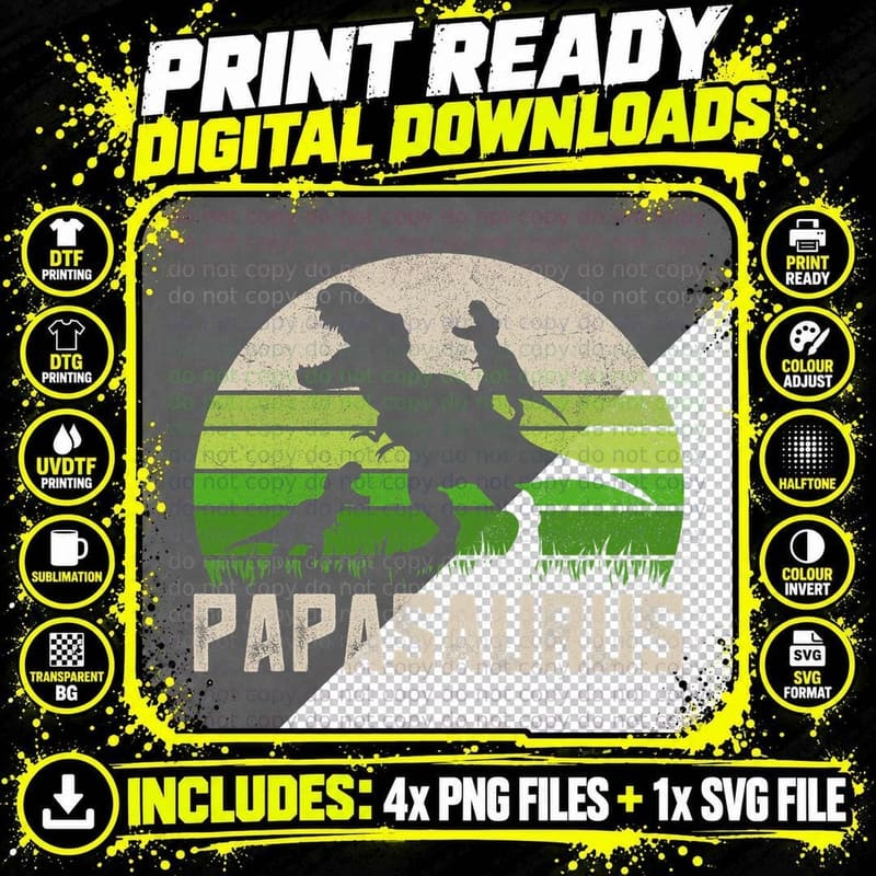 Mens Funny Grandpa Shirts, Papasaurus Dinosaur 2 Kids Png SVG Digital Bundle