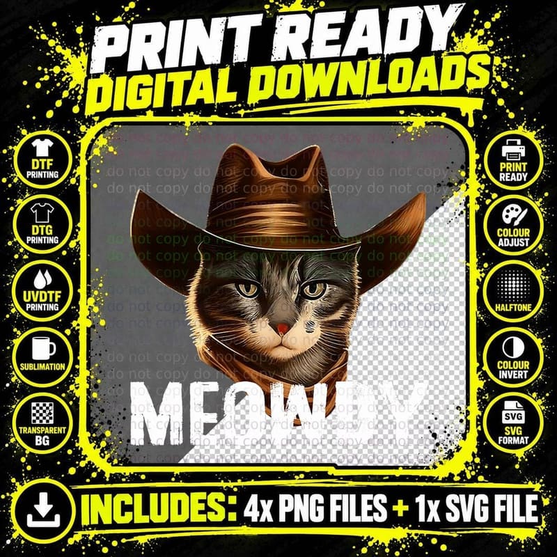 Meowdy Cat Cowboy Funny Cat Meme T-Shirt Png SVG Digital Bundle