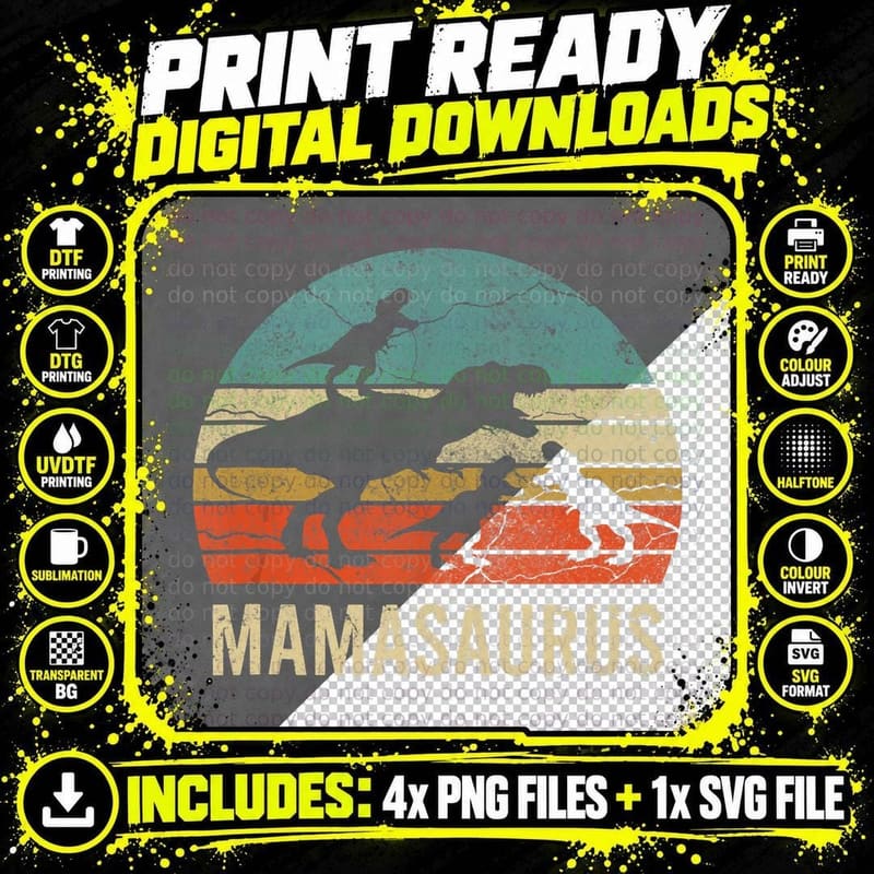 Mommy Mom Mama Dinosaur Funny 3 Three Kids Mamasaurus Png SVG Digital Bundle