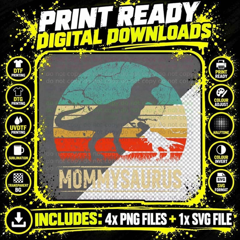 Mommysaurus T Rex Dinosaur Mommy Saurus Family Matching Png SVG Digital Bundle