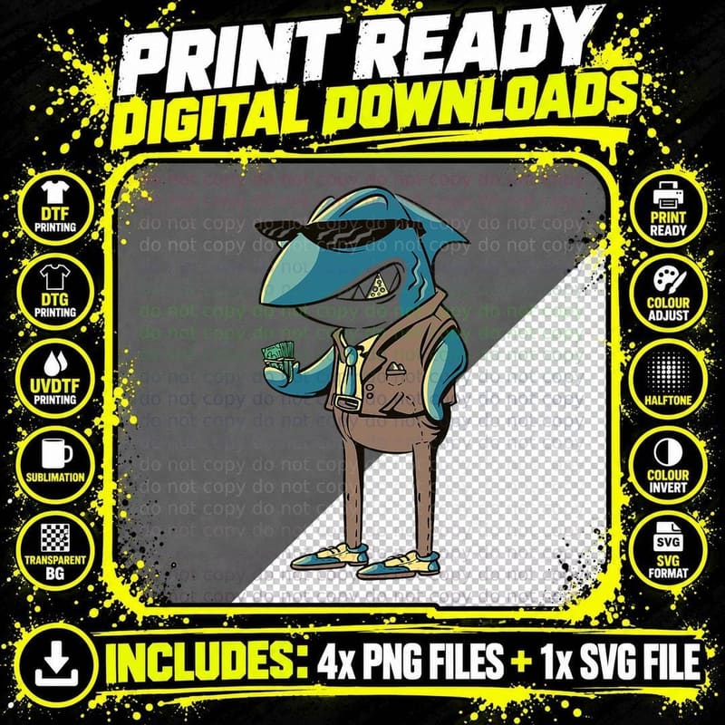 Money Shark with Sunglasses, Swim in Style with This Png SVG Digital Bundle
