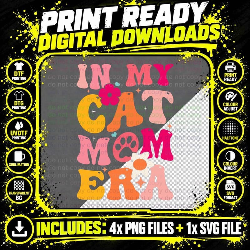 Mother's Day in My Cat Mom Era Cute Cat Mom T-Shirt Png SVG Digital Bundle