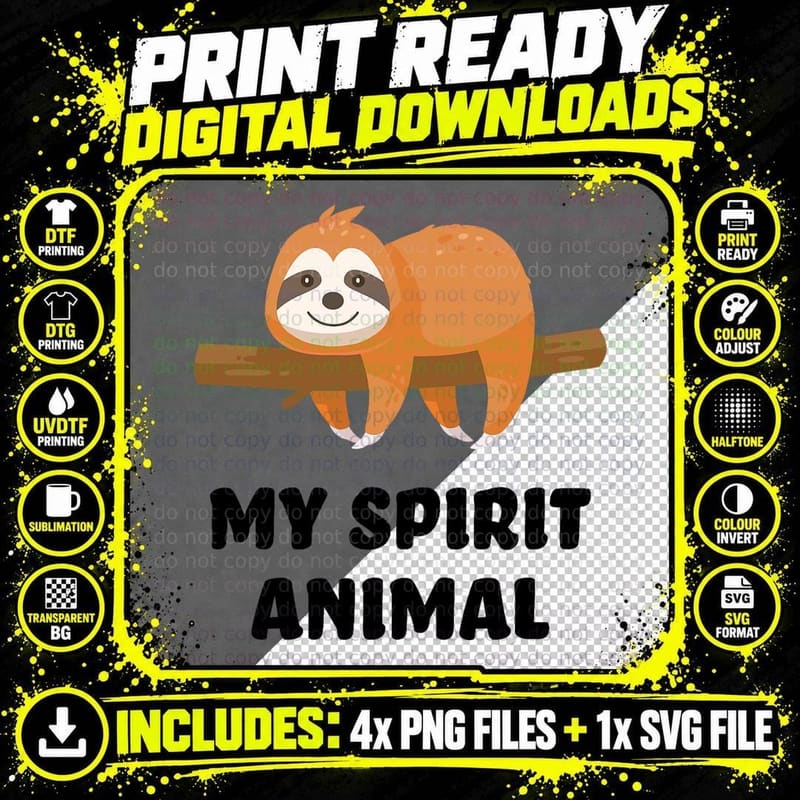 My Spirit Animal Funny Sloth Shirt Lazy Napping Gift Png SVG Digital Bundle