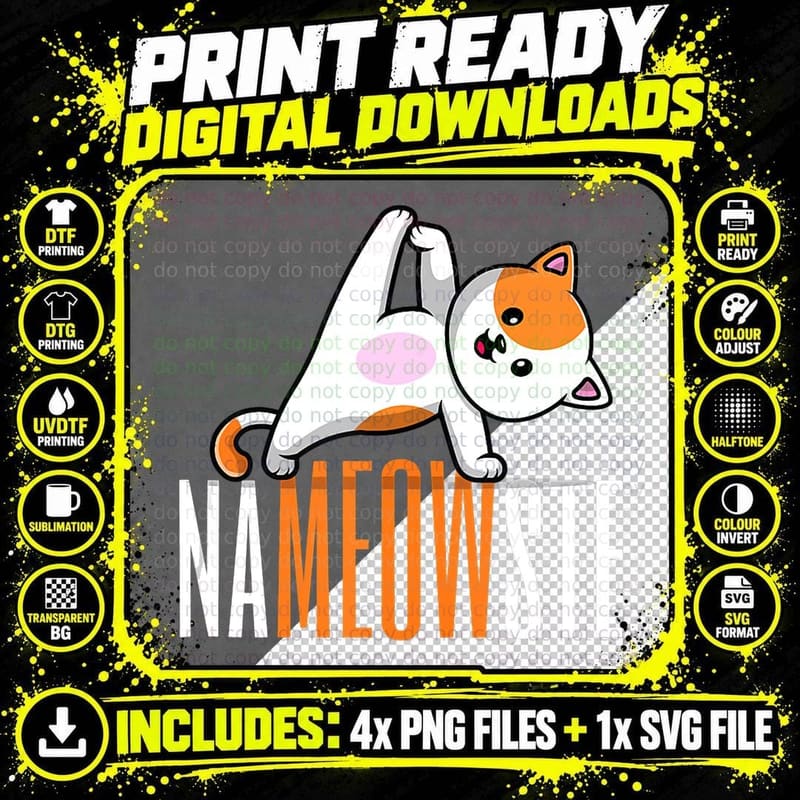 Nameowste Cat Lover Yoga Pilates, Dad Women Men Kids Png SVG Digital Bundle