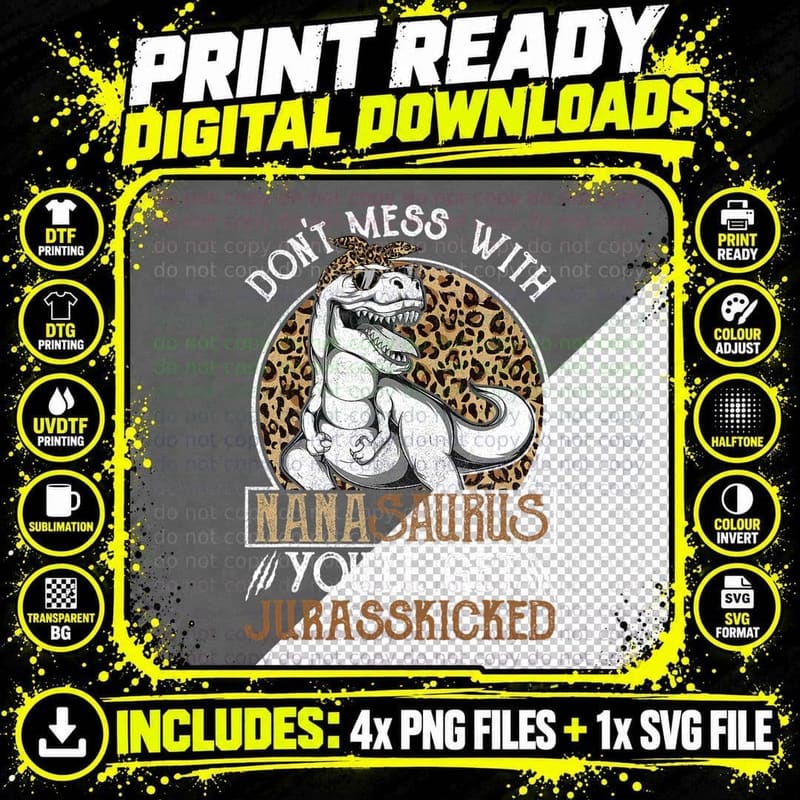 Nanasaurus Dinosaur Jurasskicked Shirts Png SVG Digital Bundle