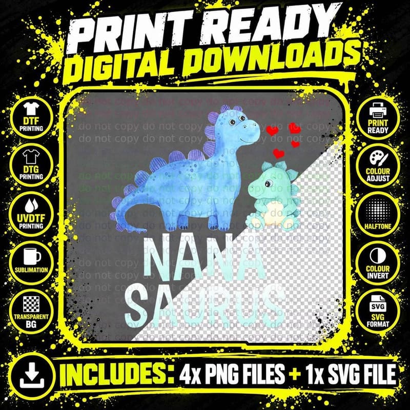 Nanasaurus Funny Dinosaur Baby Shower for Nana T-Shirt Png SVG Digital Bundle