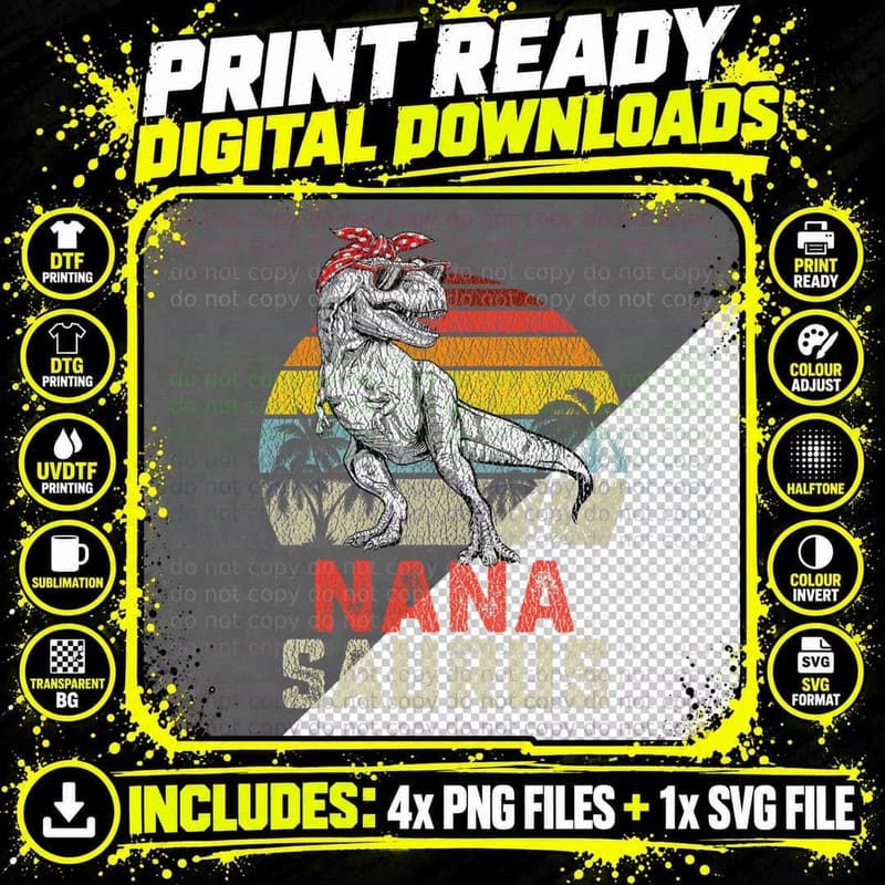 Nanasaurus T Rex Dinosaur Nana Saurus Family Matching Png SVG Digital Bundle