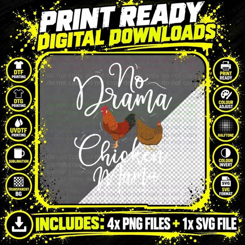 No Drama Chicken Mama - Farm Animal Chicken Lover Png SVG Digital Bundle