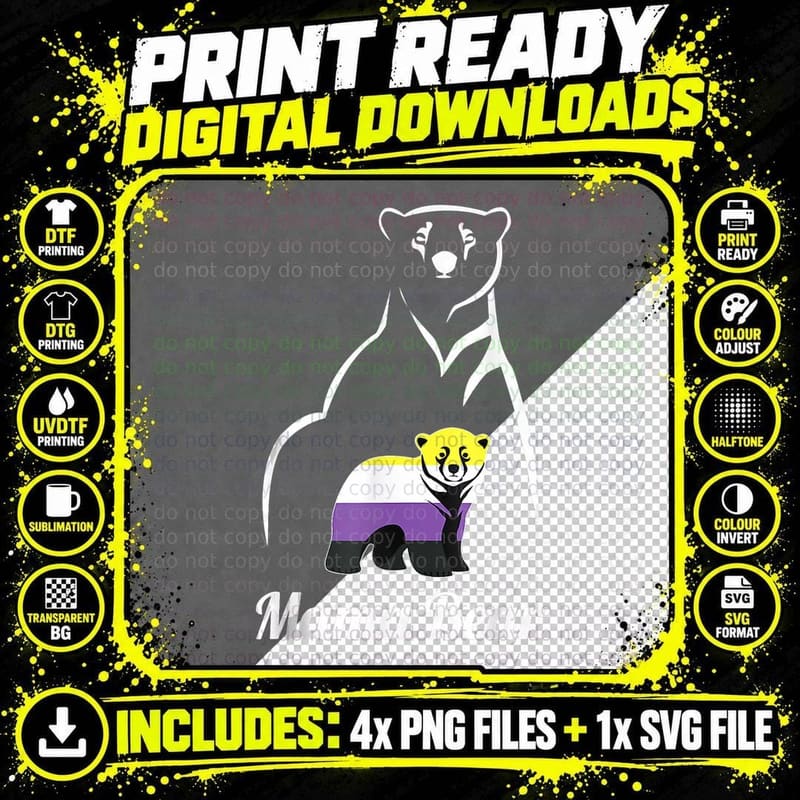 Non-Binary Mama Bear T-Shirt LGBT Trans Pride Gift Png SVG Digital Bundle
