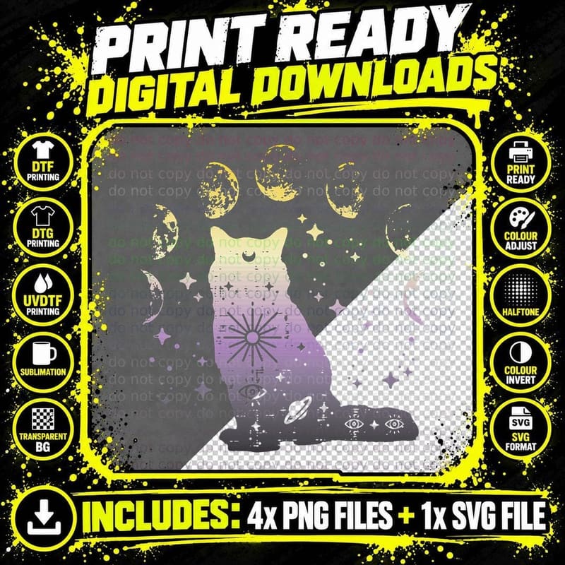 Nonbinary Cat Astronomy Non Binary Enby Lgbt Women Girls Png SVG Digital Bundle