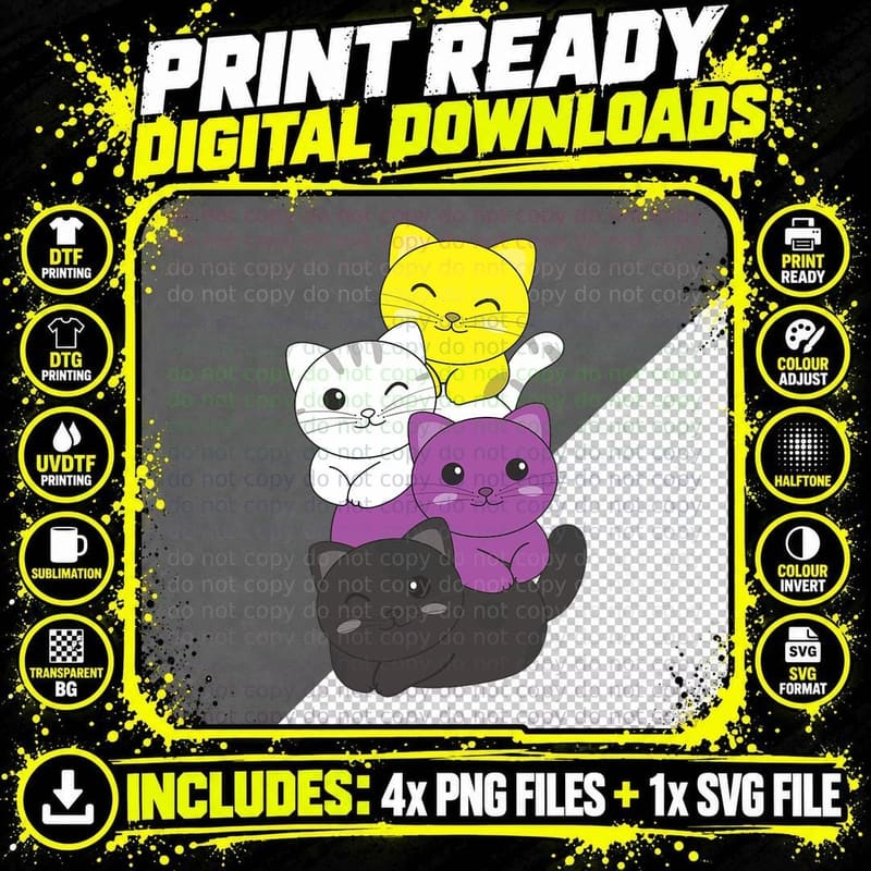 Nonbinary Flag Non Binary Pride LGBTQ Cats Nonbinary Cat Png SVG Digital Bundle